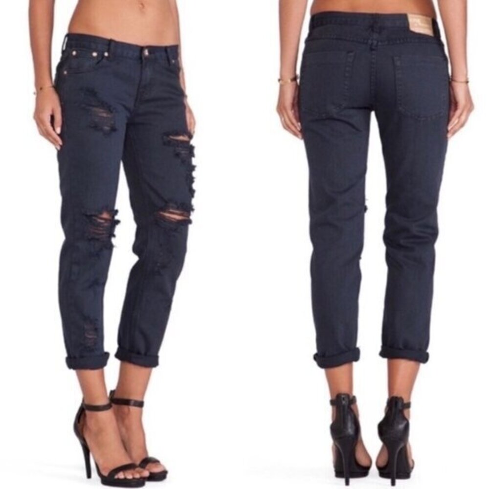 Free People One Teaspoon Awesome Baggies Jeans Black Oak Straight leg Distressed